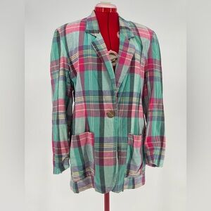 70s/80s Vintage Stephen Peters Pink & Green Lightweight Longline Blazer / Jacket